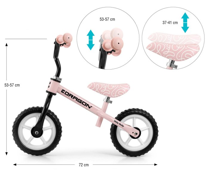 Lekki Rowerek biegowy dla dziewczynki Dragon Milly Mally Różowy wiek 2+